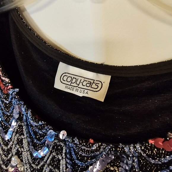 Vintage Copy Cats Sequin Top Size Large with Shoulder Pads - Picture 4 of 7